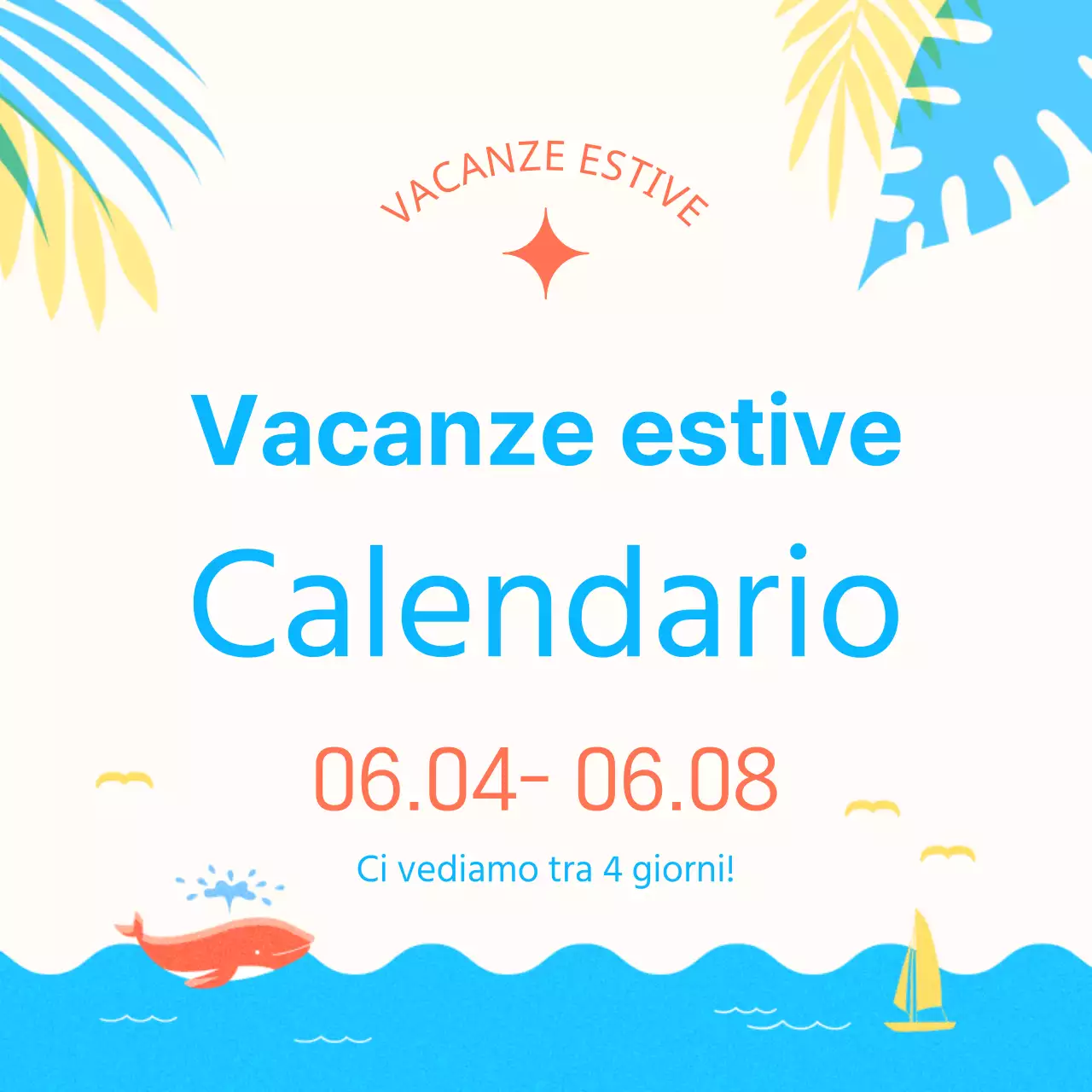 Un semplice annuncio di vacanze estive in giallo e blu