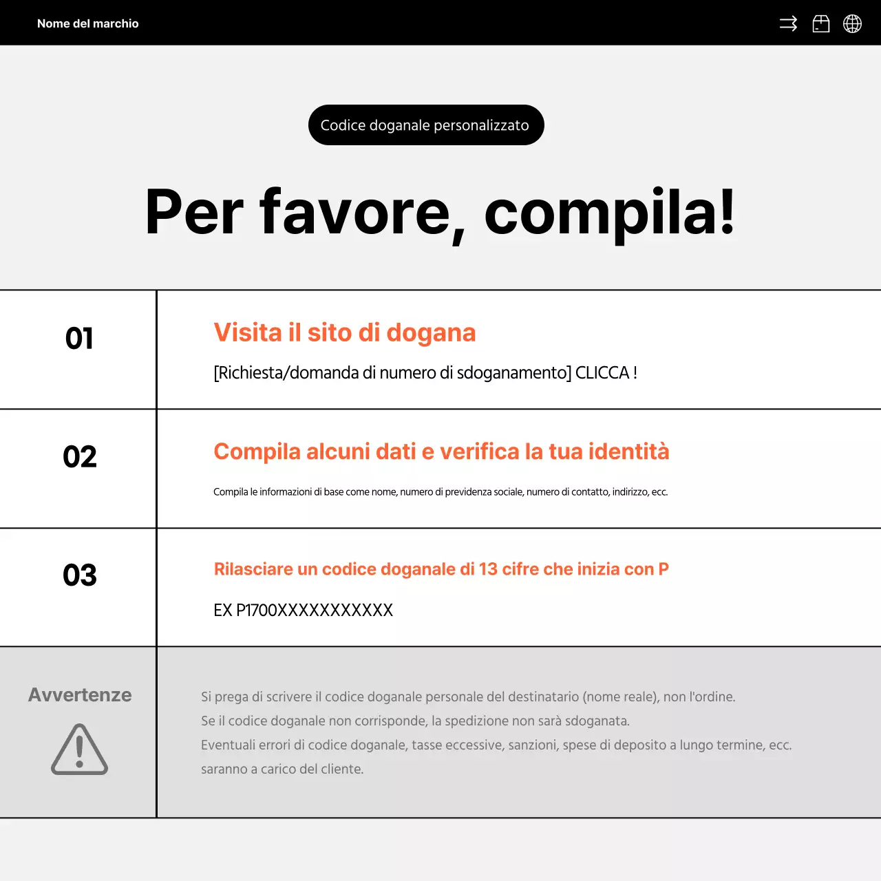 Semplice promozione sui social media della vendita diretta all'estero in arancione e nero