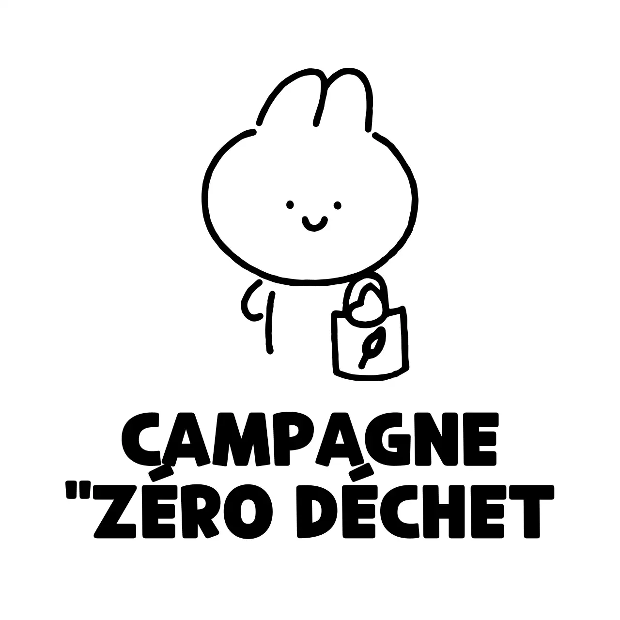 Une campagne mignonne, zéro déchet, avec l'illustration d'un lapin portant un sac écologique.