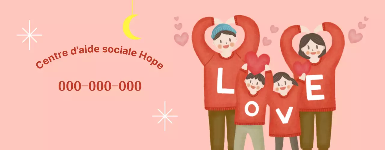 Centre d'aide sociale chaleureux et lumineux avec illustrations familiales