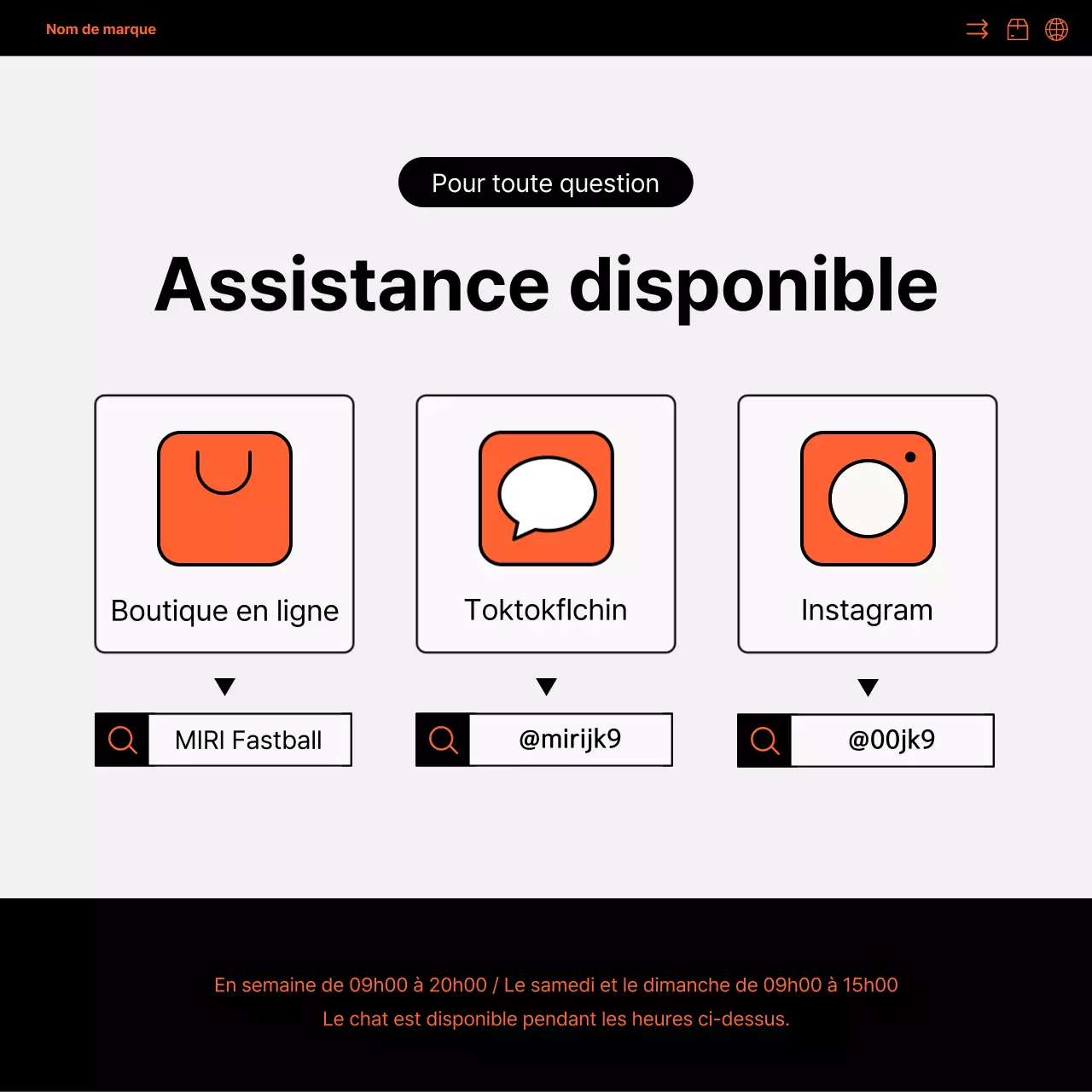 Promotion des médias sociaux pour les ventes directes à l'étranger, simple, orange et noire
