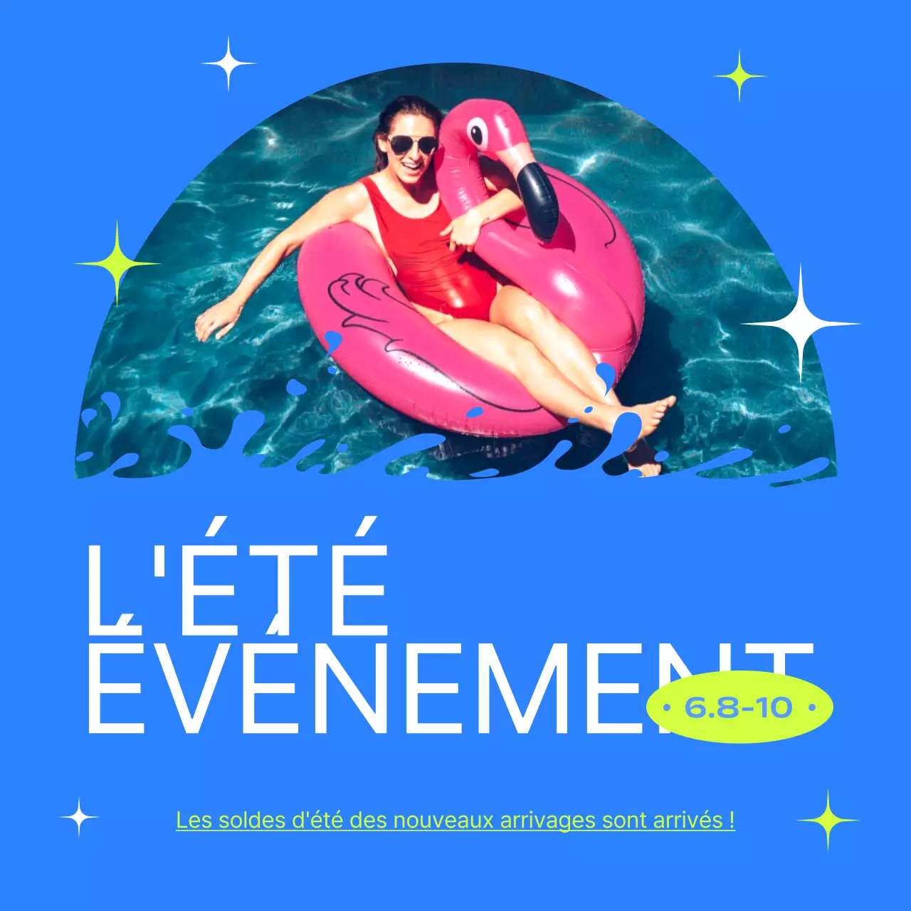 Une simple annonce de soldes d'été en bleu et chartreuse