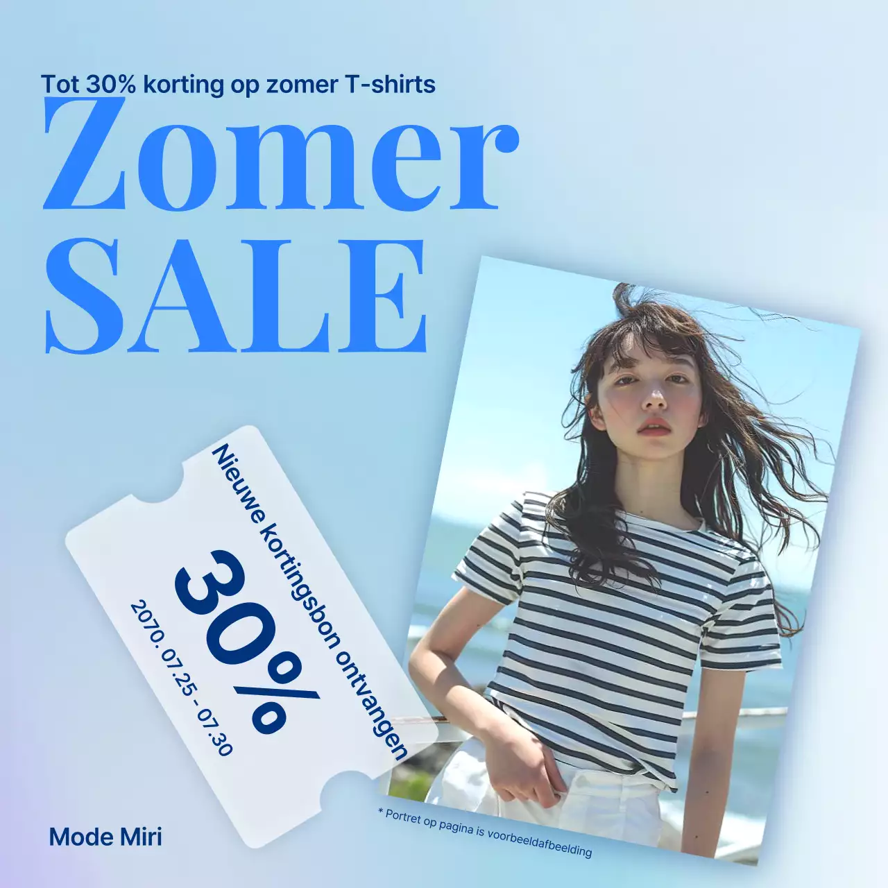 Kitscherige zomeradvertentie in blauw en hemelsblauw