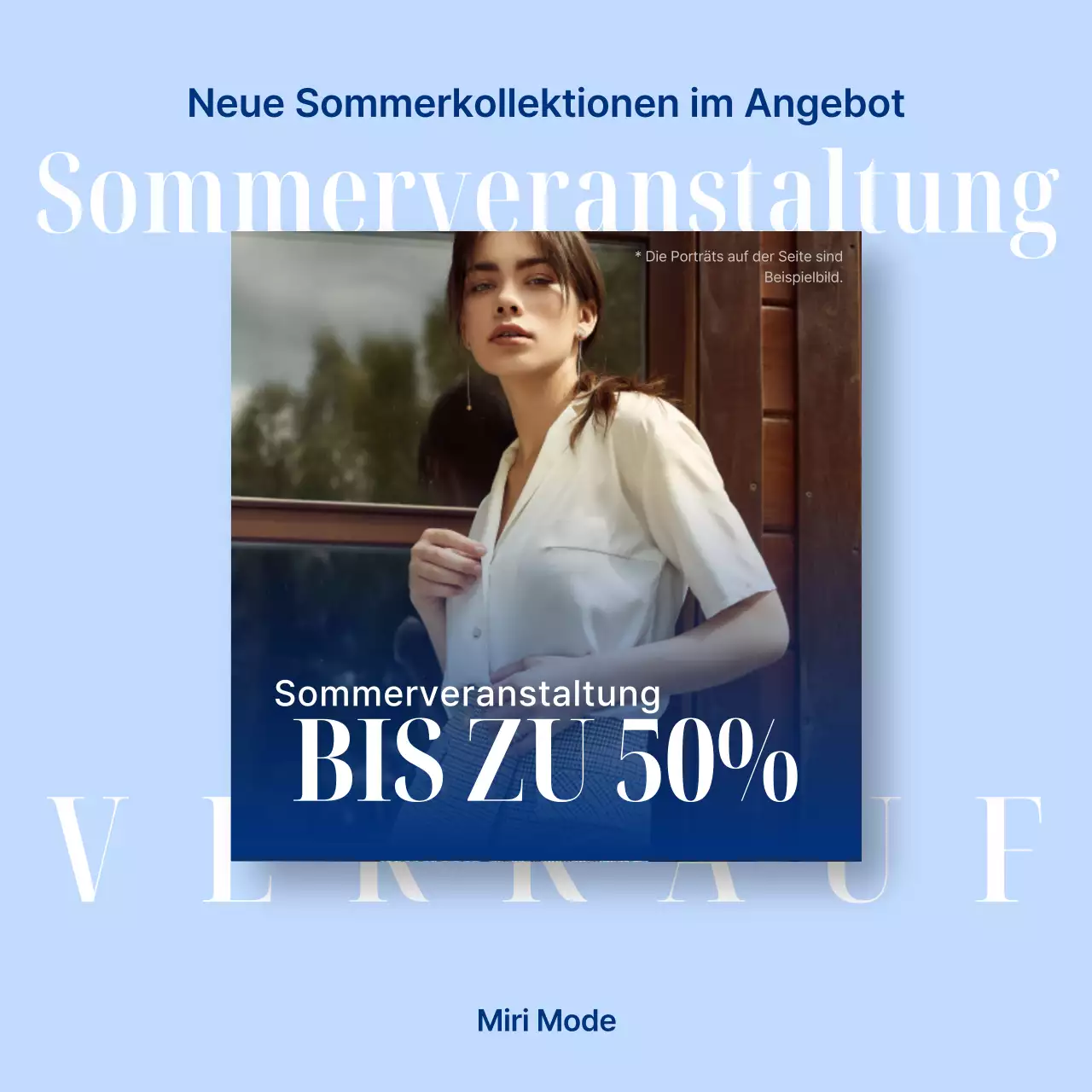 Einfache Sommerschlussverkaufsanzeige in Marineblau und Hellblau