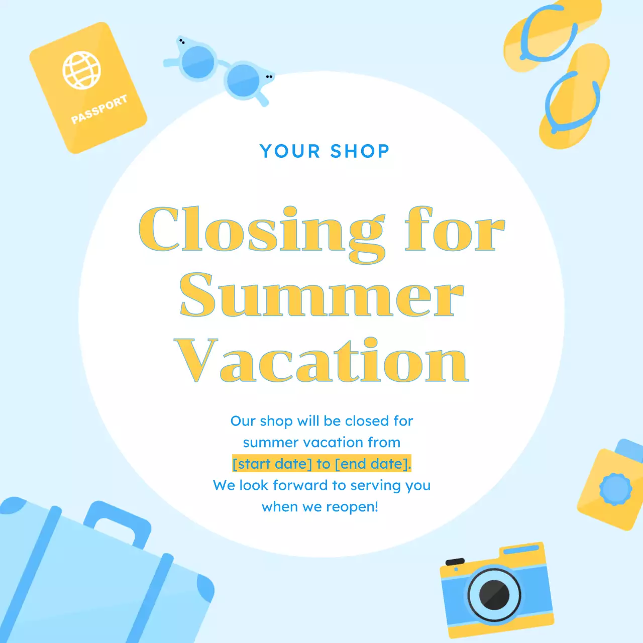 블루 모던 휴가 공지 소셜 미디어 게시물