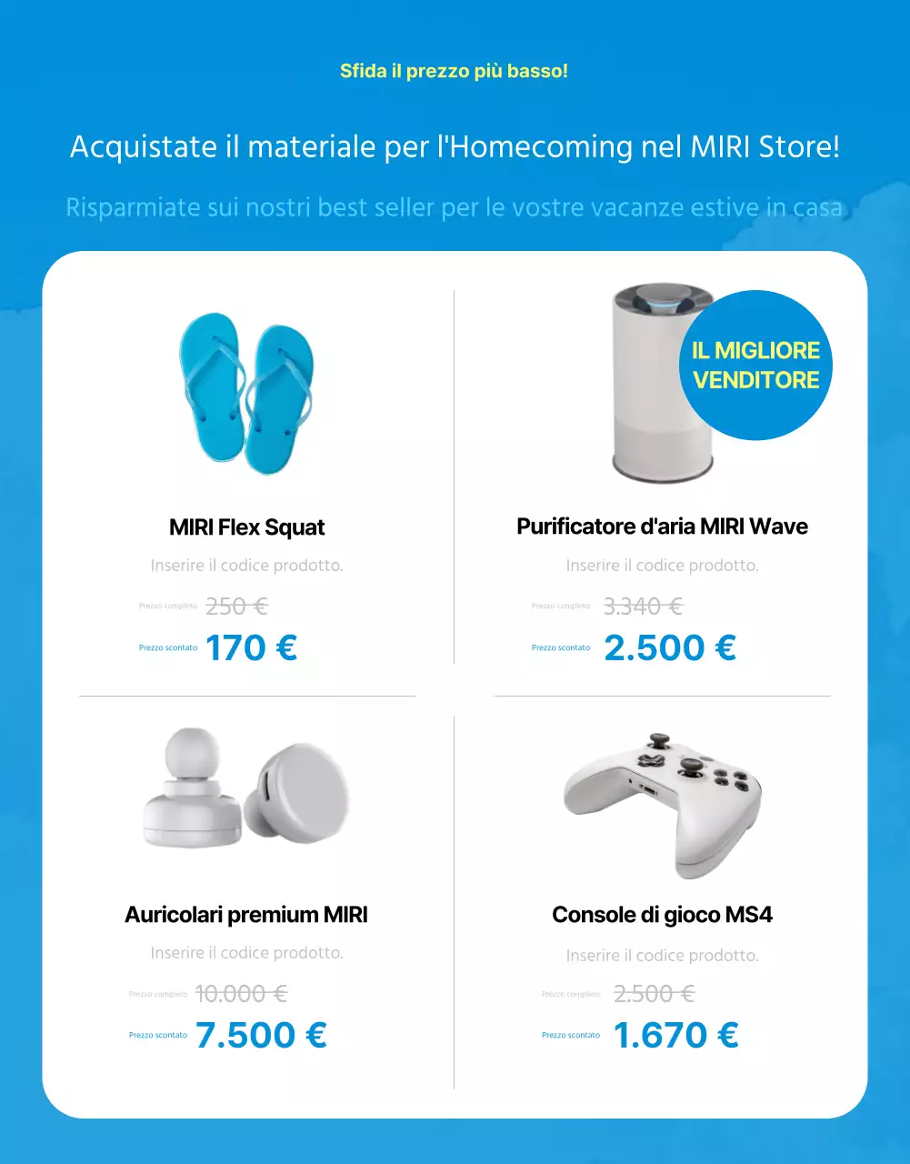 Annuncio di saldi estivi con accenti blu e gialli