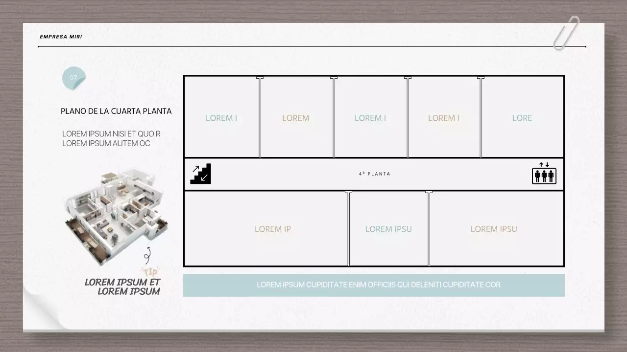 Informe de arquitectura moderna y planos en beige y azul claro