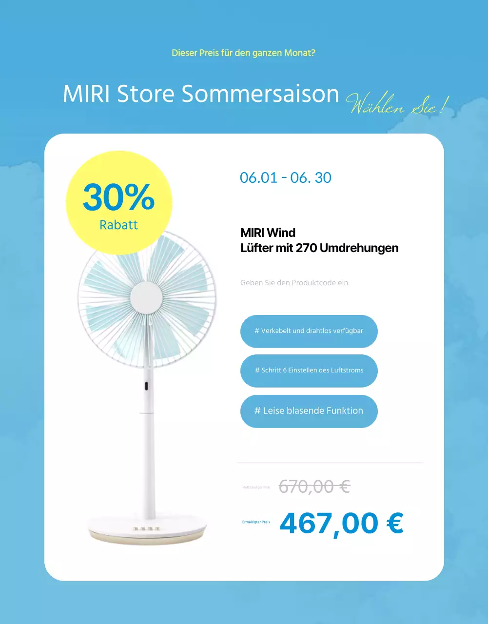 Sommerschlussverkaufsanzeige mit blauen und gelben Akzenten