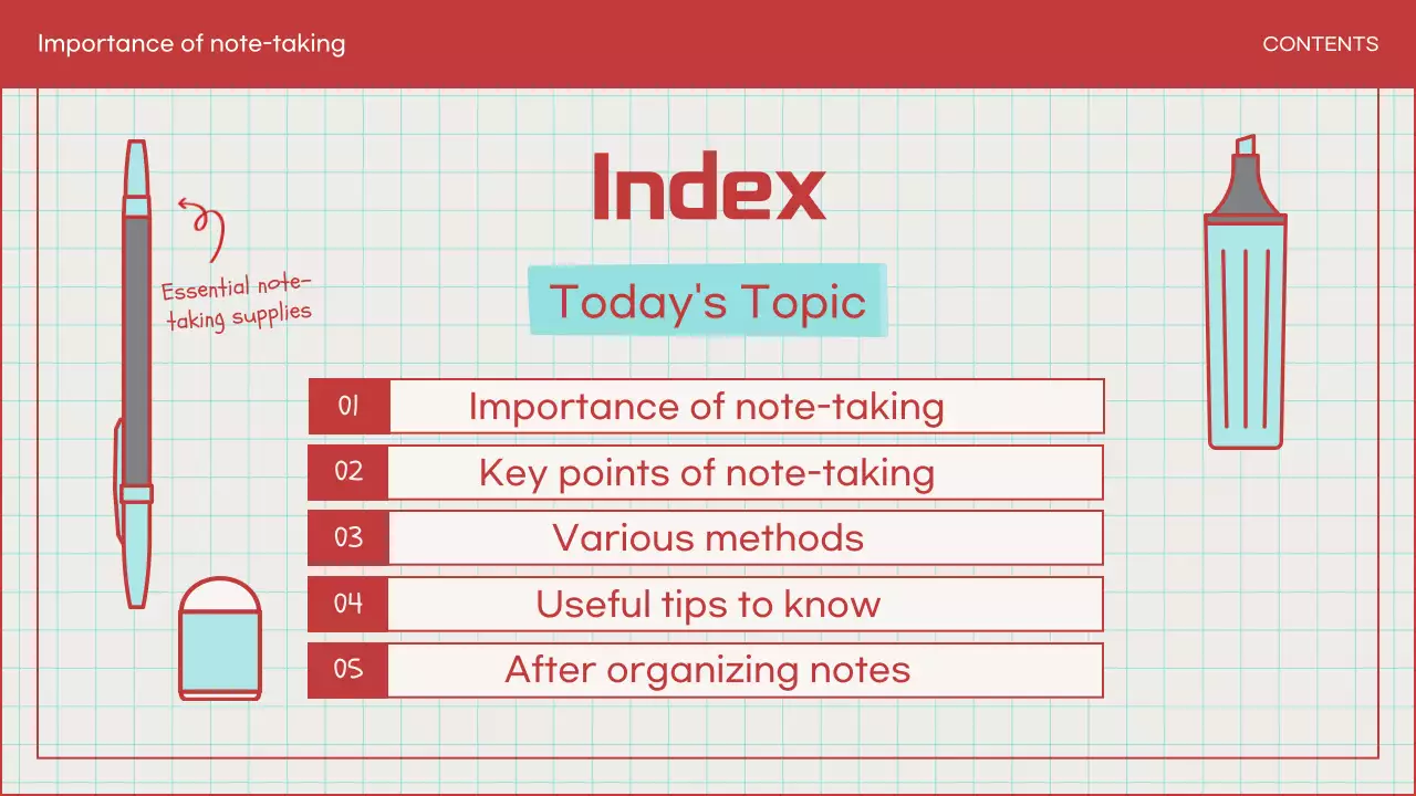 Red Simple Note-Taking Guide Presentation