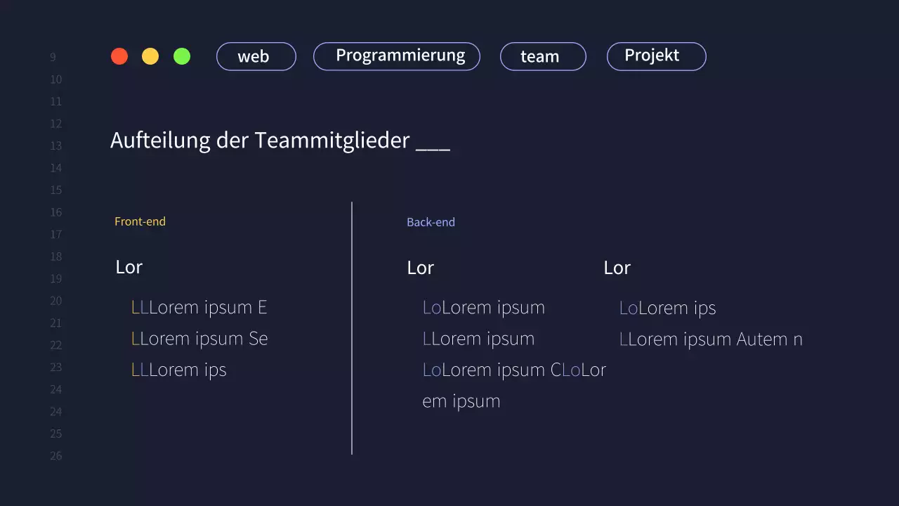 Ein einfacher Projektvorschlag eines Entwicklungsteams in Marineblau