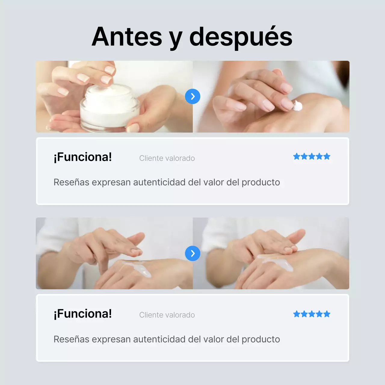 Promover las revisiones de moda en azul y gris