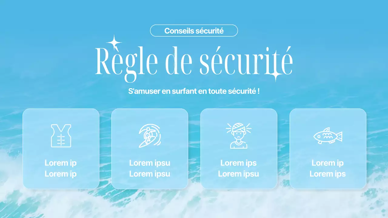 Annonce pour un magasin de surf branché en bleu clair