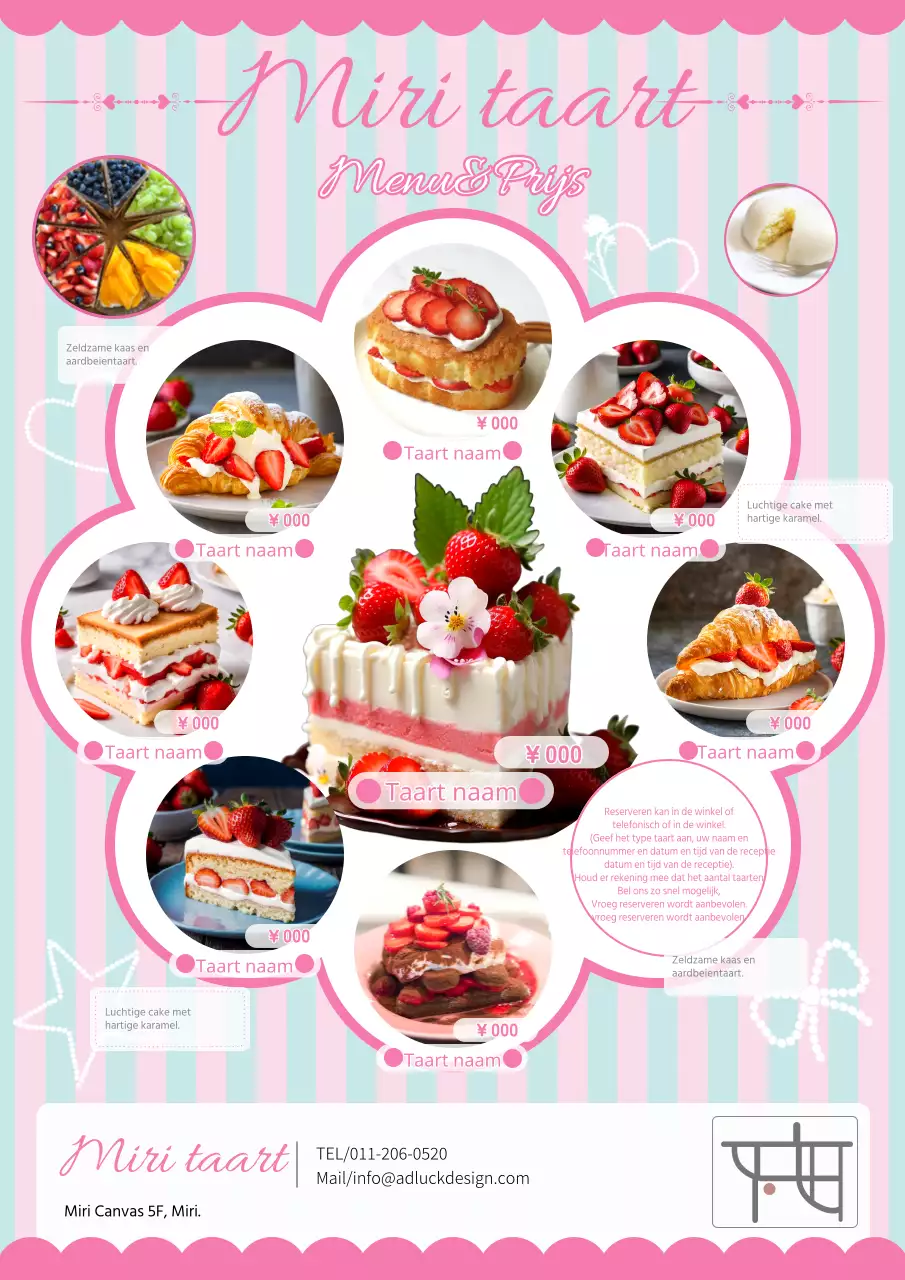 Schattige taartwinkelreclame in roze en mint