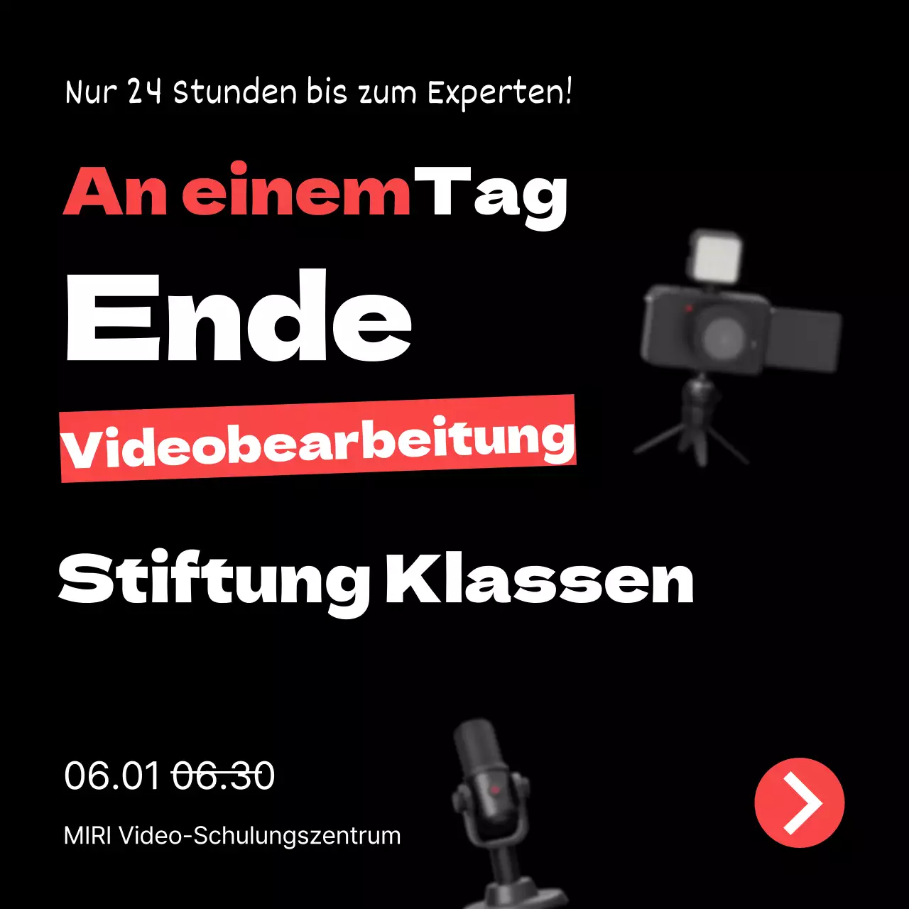 Förderung eines einfachen rot-schwarzen Videoschnittkurses zur Selbstverbesserung