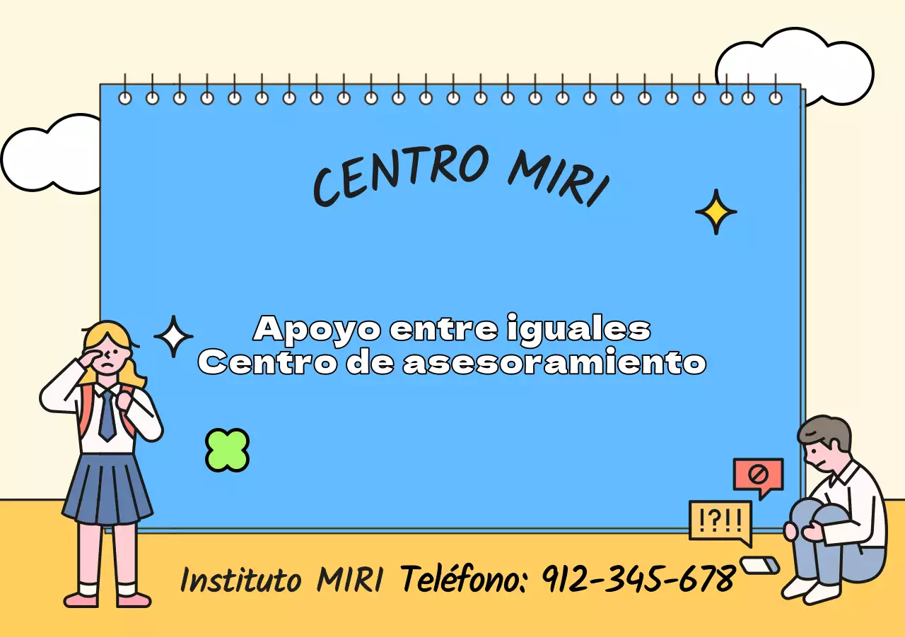 Para la promoción de centros de asesoramiento con ilustraciones azules y amarillas de estudiantes