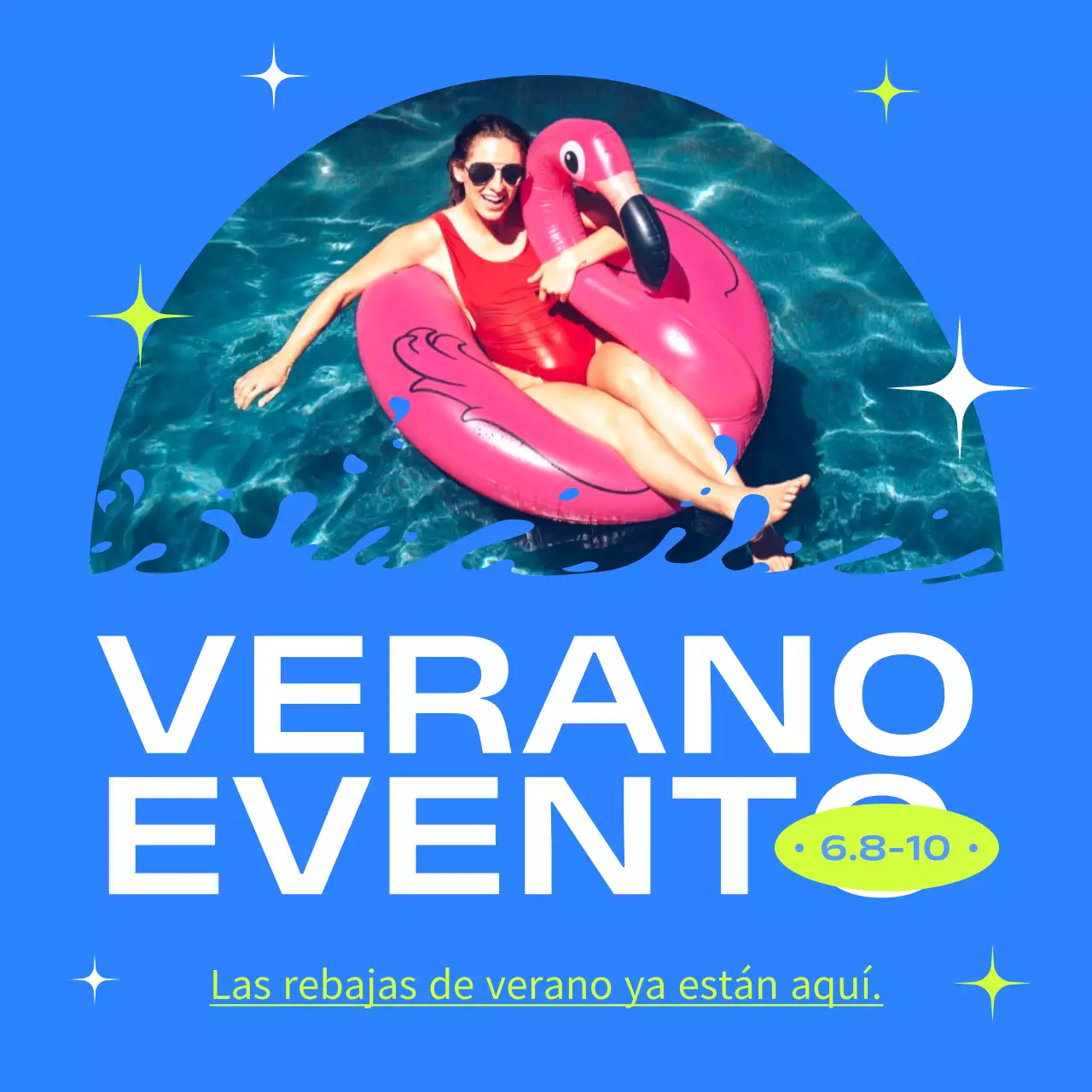 Un sencillo anuncio de rebajas de verano en azul y chartreuse