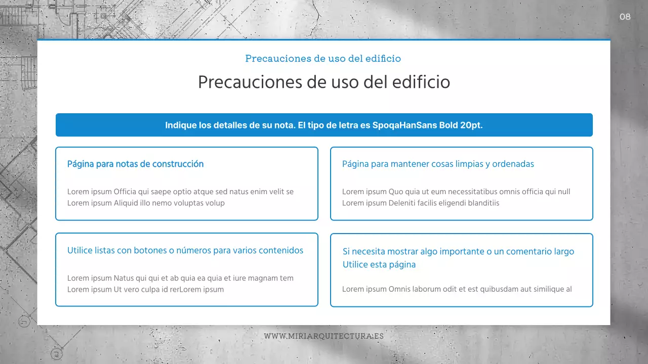 Informe de diseño arquitectónico sencillo en azul y gris
