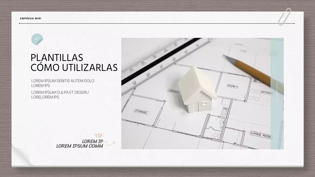 Informe de arquitectura moderna y planos en beige y azul claro