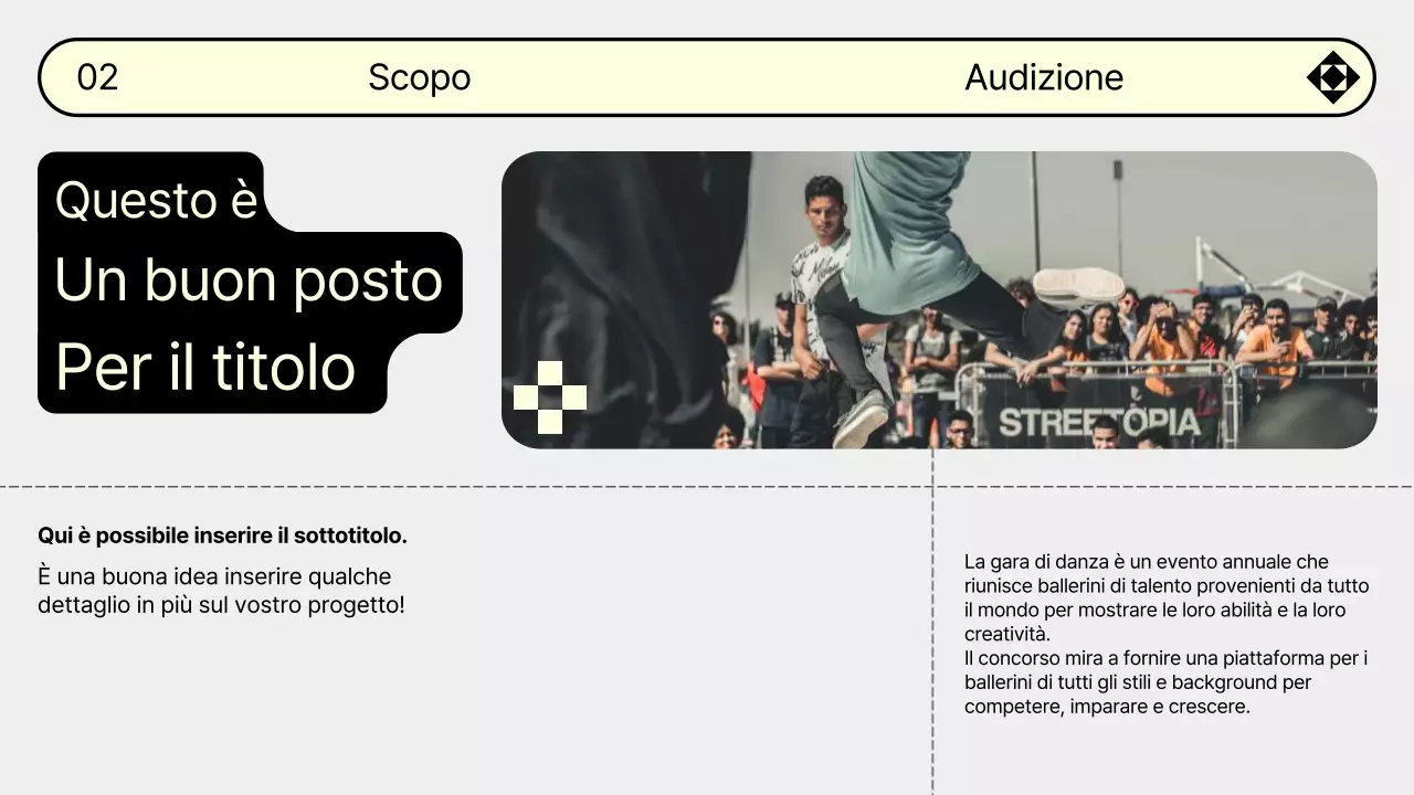 Promuovete la vostra audizione di danza con i colori di tendenza grigio e giallo