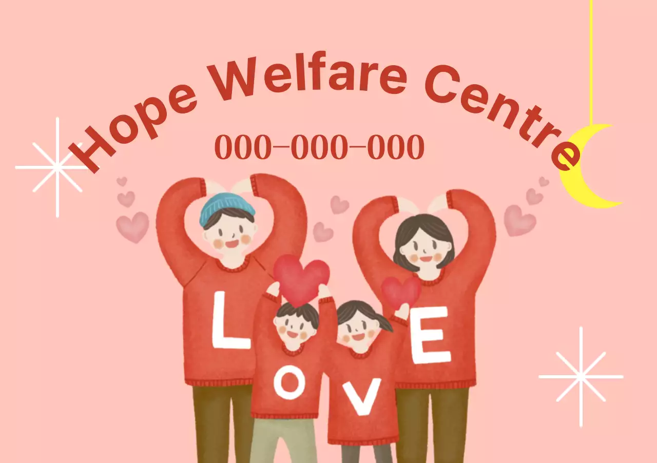 Warme und helle Sozialstation mit Familienillustrationen