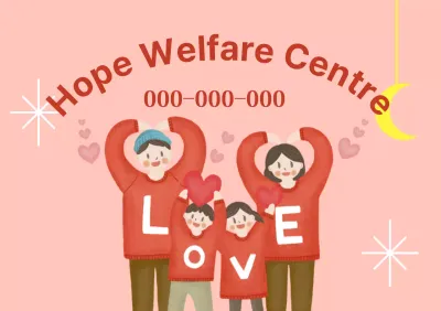 Warme und helle Sozialstation mit Familienillustrationen