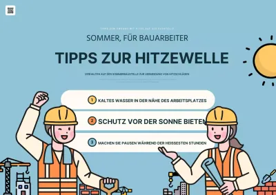 Informationen zur Vorbereitung Ihres Arbeitsplatzes auf die Hitzewelle im Sommer in hellblau und gelb