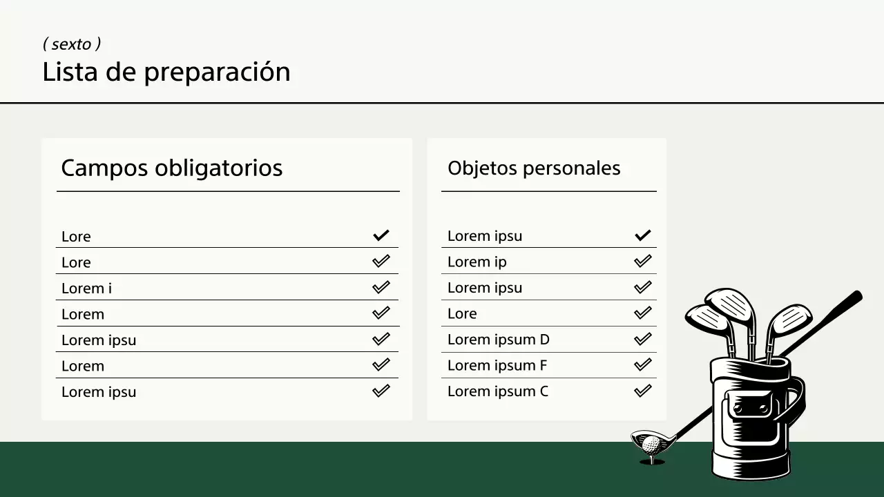 Una moderna guía de viajes de golf en color caqui y marfil