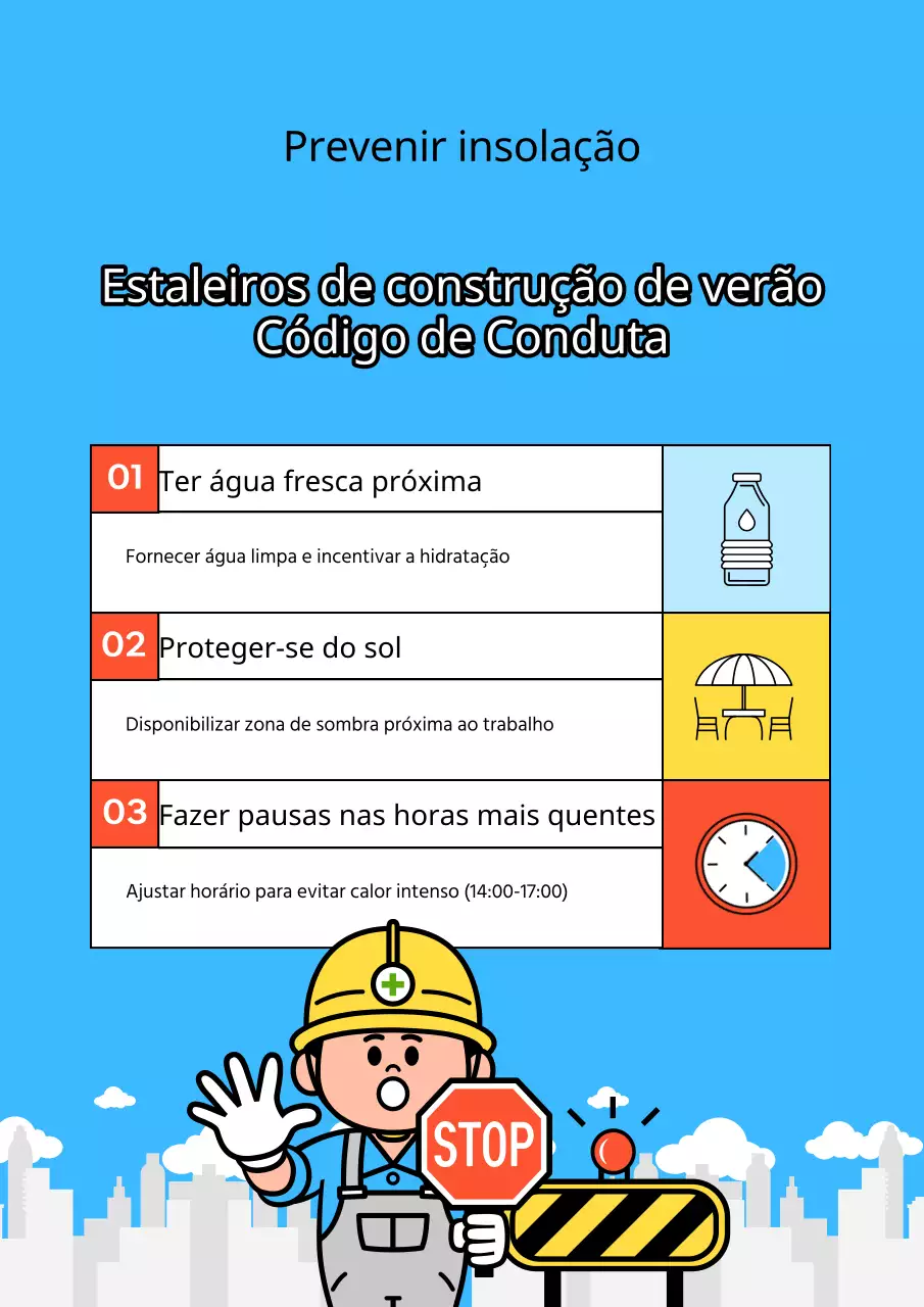 Um guia simples azul e vermelho sobre como se comportar num estaleiro de construção quente
