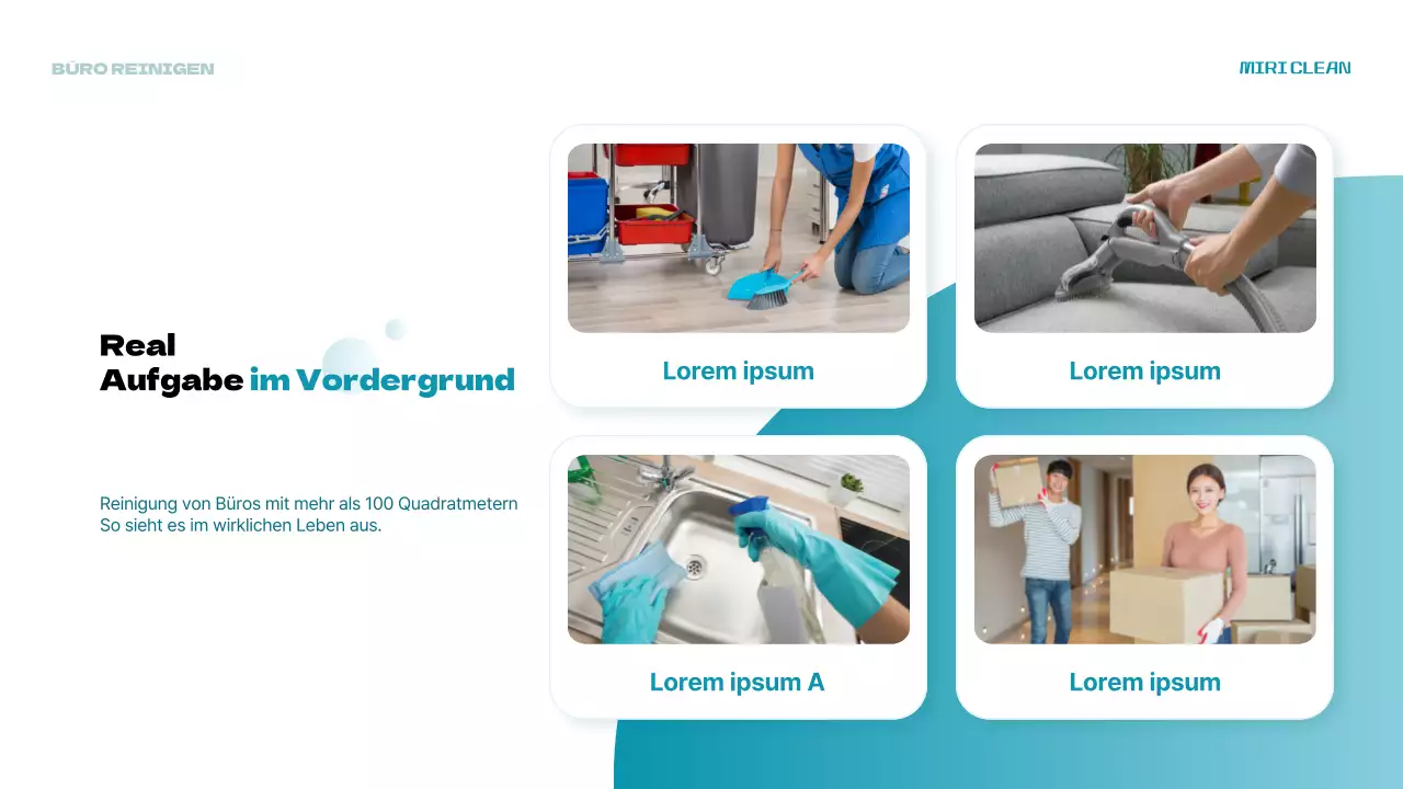 Ein hellblauer, moderner vertikaler Prospekt für die Büroreinigung