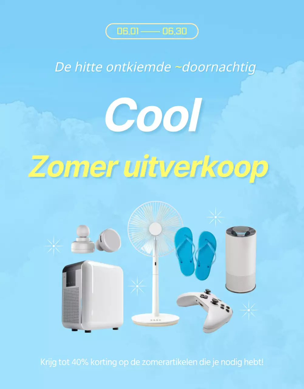 Advertentie zomeruitverkoop met blauwe en gele accenten