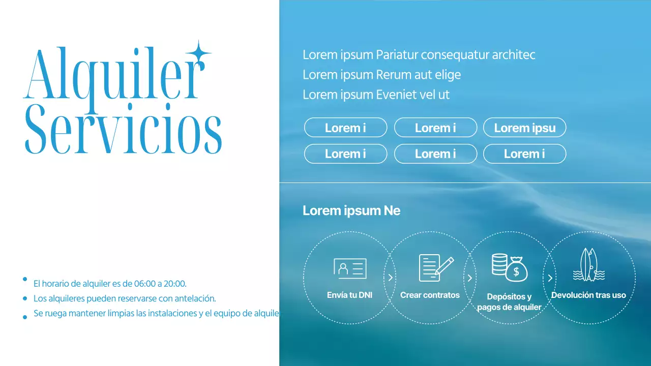 Anuncio para una tienda de surf de moda en azul claro