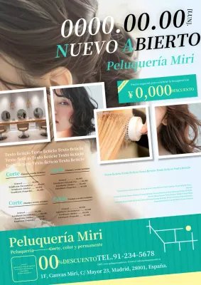 Anuncio de una peluquería decorado en amarillo y menta.