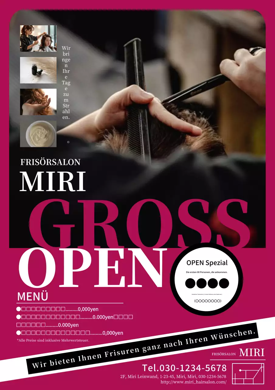 Werbung für einen modernen und stilvollen Friseursalon in Rot und Schwarz