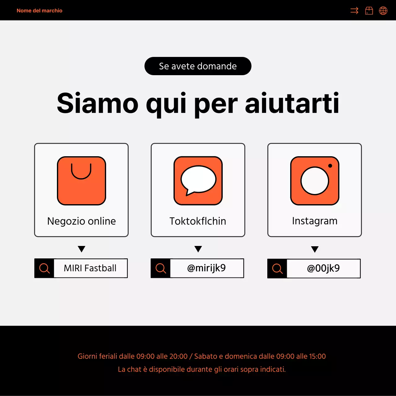 Semplice promozione sui social media della vendita diretta all'estero in arancione e nero