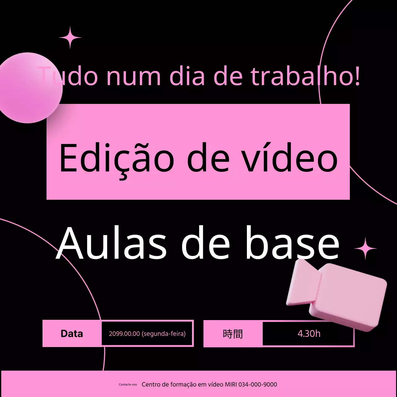 Promover um curso de edição de vídeo kitsch em cor-de-rosa e preto