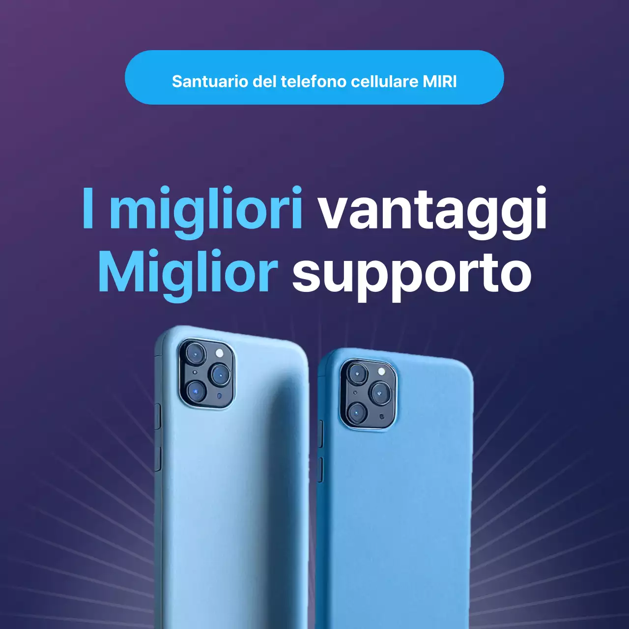 Semplice pubblicità di un santuario per telefoni cellulari in azzurro e viola