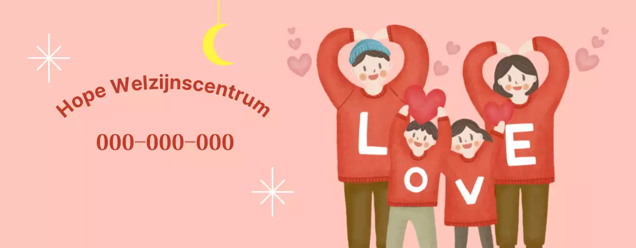 Warm en licht welzijnscentrum met familietekeningen