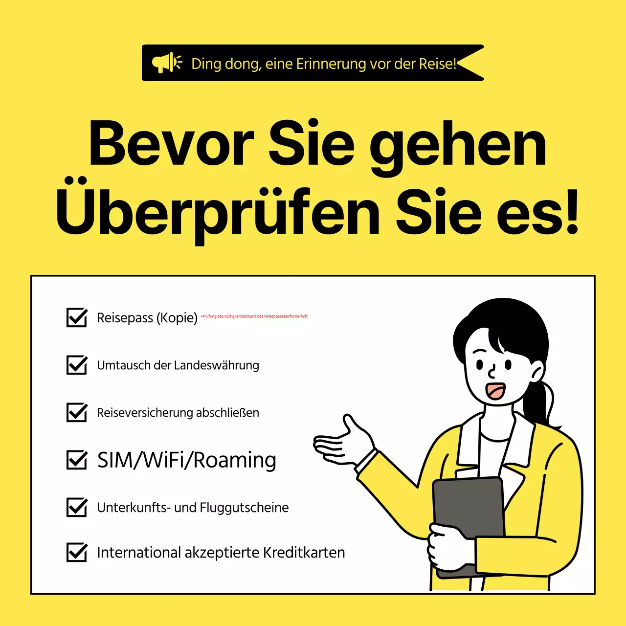 Über die einfache gelb-schwarze Checkliste für internationales Packen