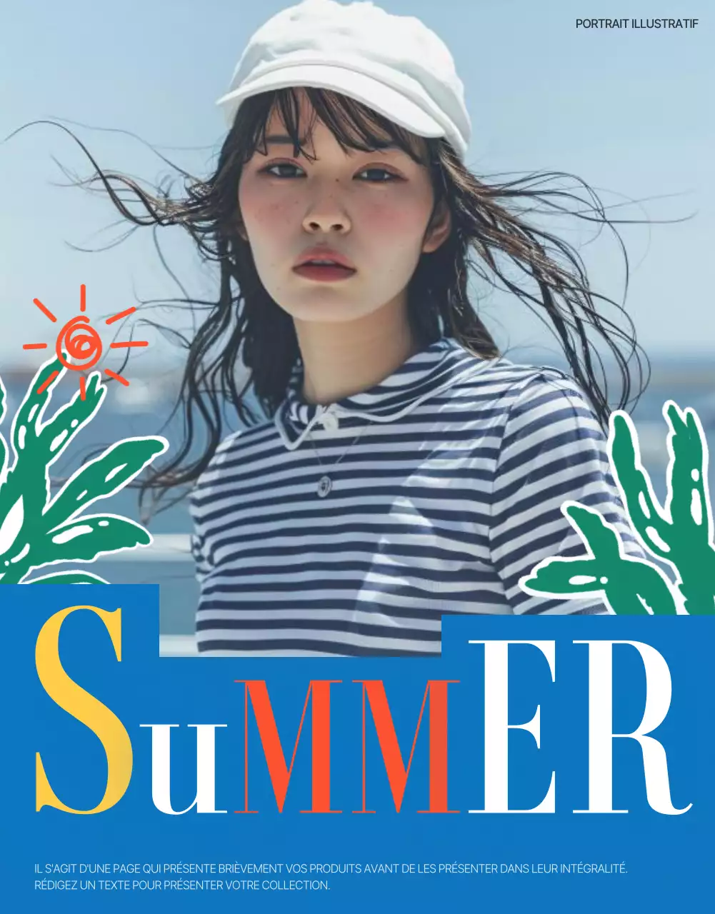 Publicité estivale vintage en bleu et rouge