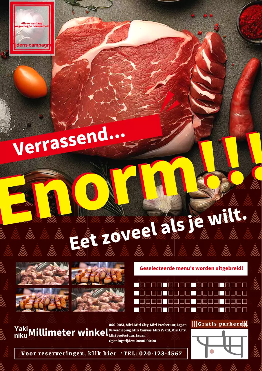 Advertentie voor vleeswinkel met eenvoudige, vette letters in bruin