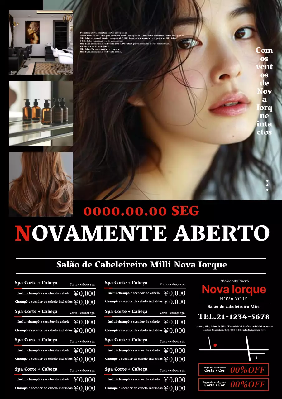 Anúncio de salão de cabeleireiro elegante e moderno em vermelho e preto