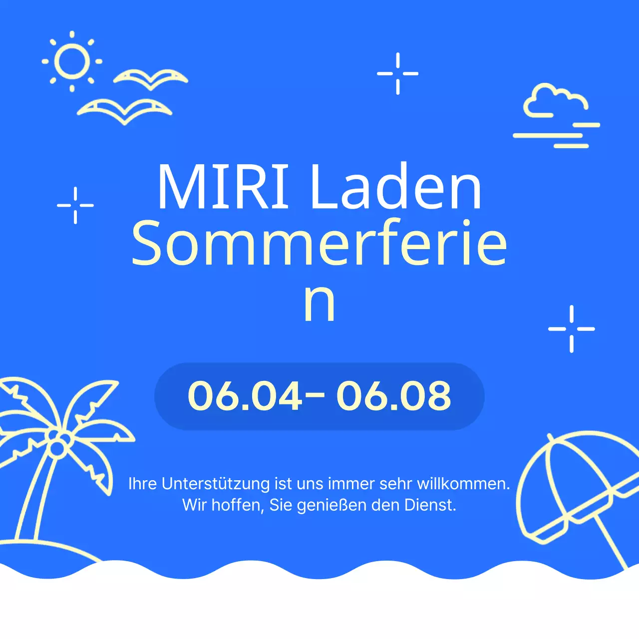 Eine einfache Sommerurlaubsanzeige in Gelb und Blau