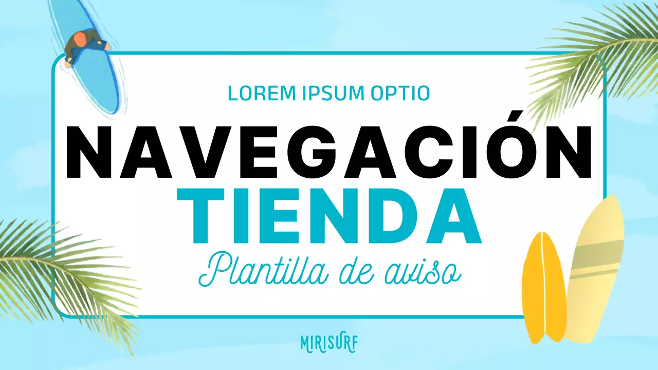 Anuncio para la colocación de una tienda de surf con aire tropical en color menta y azul