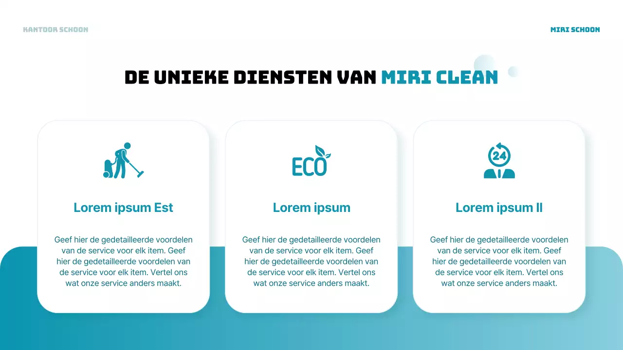 Een lichtblauwe, moderne verticale prospectus voor schoonmaakdiensten op kantoor