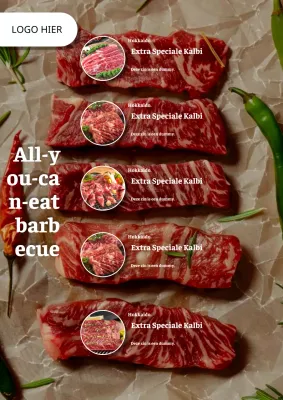 Eenvoudige all-you-can-eat vlees advertentie in het wit
