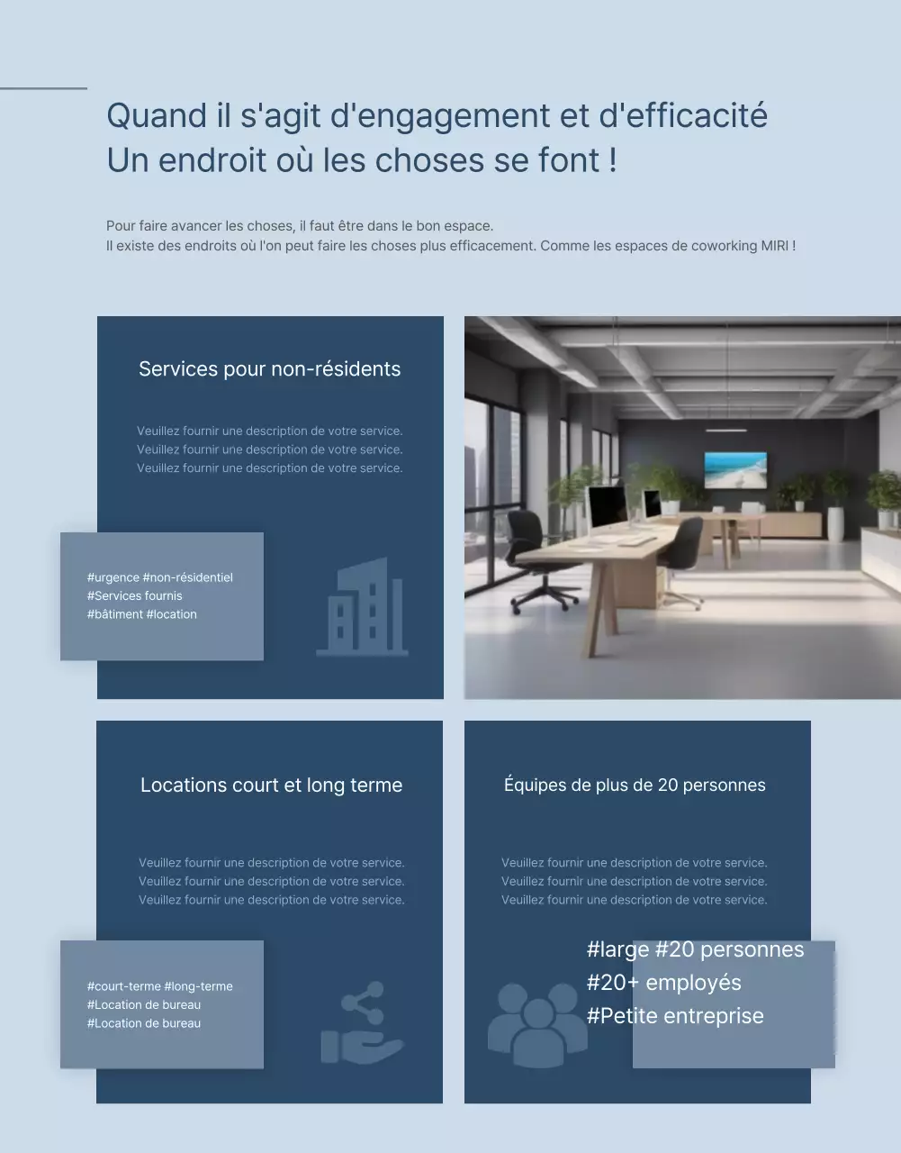 Promouvoir un espace de coworking bleu et blanc