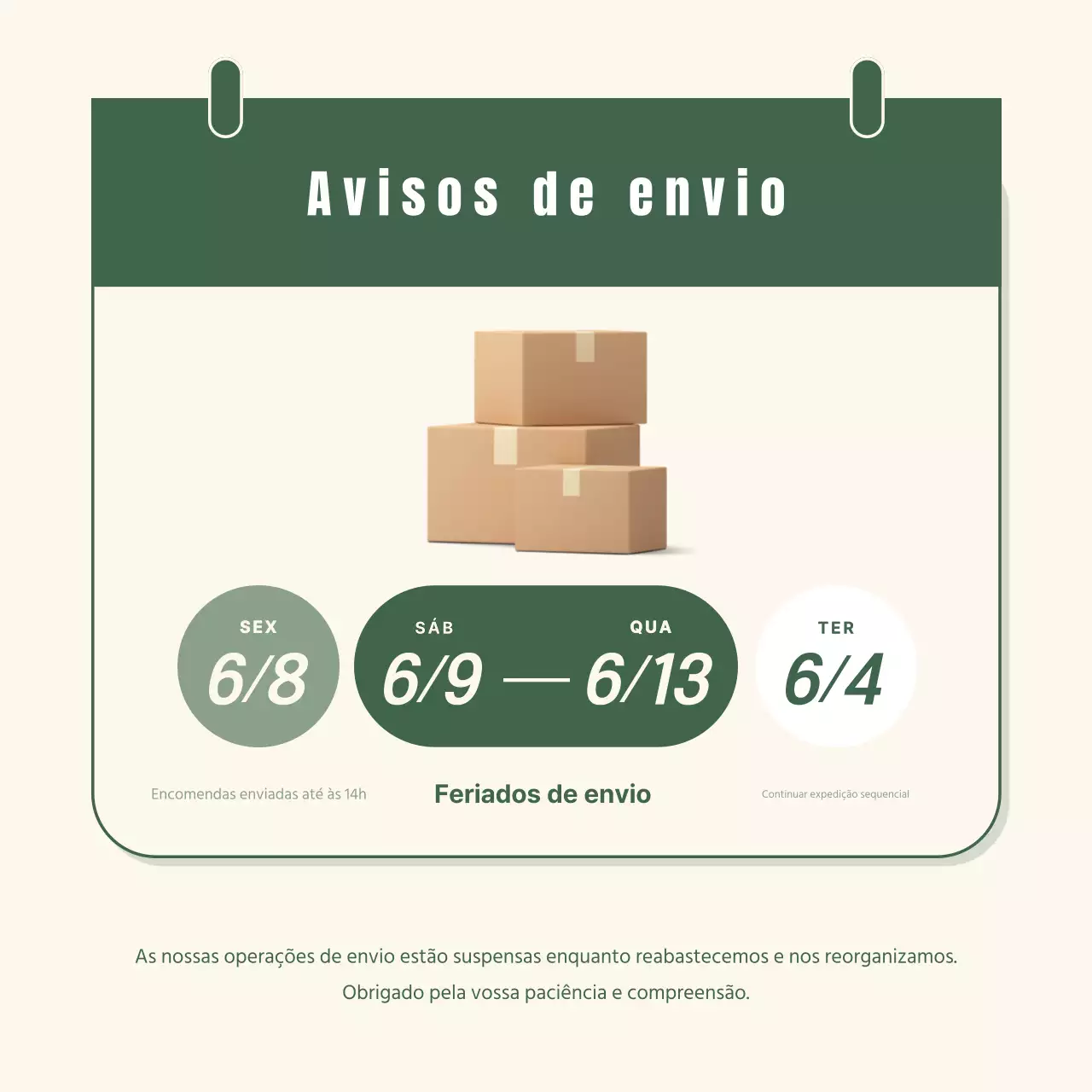 Um simples aviso de entrega em marfim e caqui