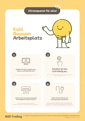 Einfache gelb-weiße Kampagne mit der Bitte um Mitarbeit beim Stromsparen