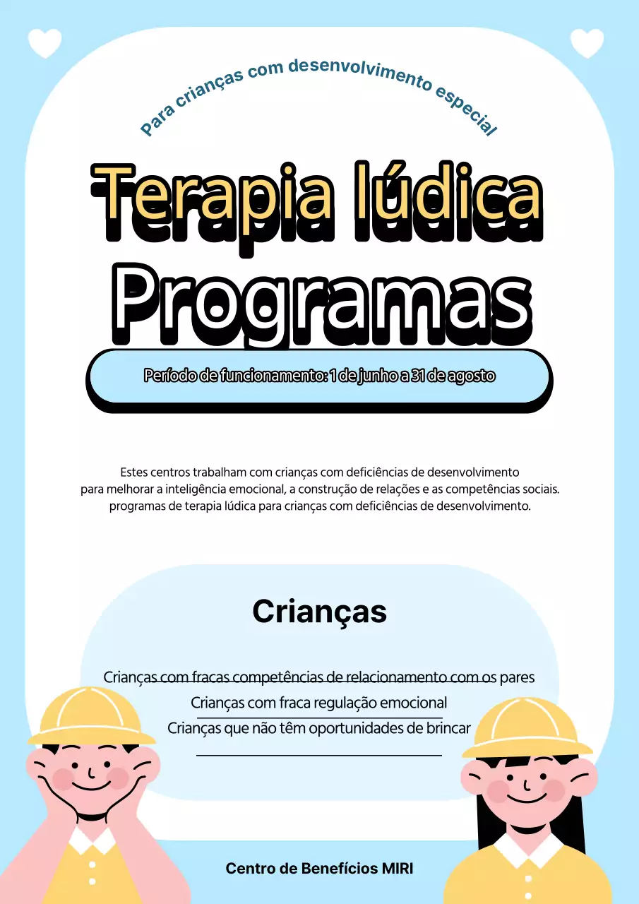Anúncio do programa de ludoterapia simples amarelo e azul claro