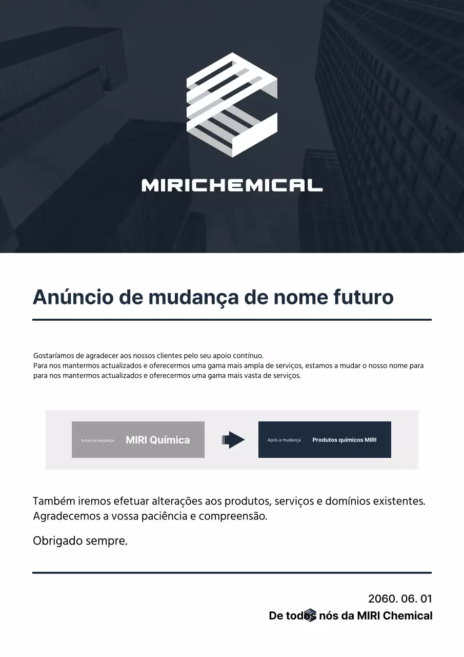 Um anúncio moderno de mudança de missão em azul-marinho e branco